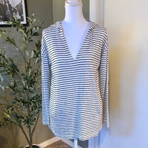 Banana Republic Black and White Striped V-Neck Hooded Top